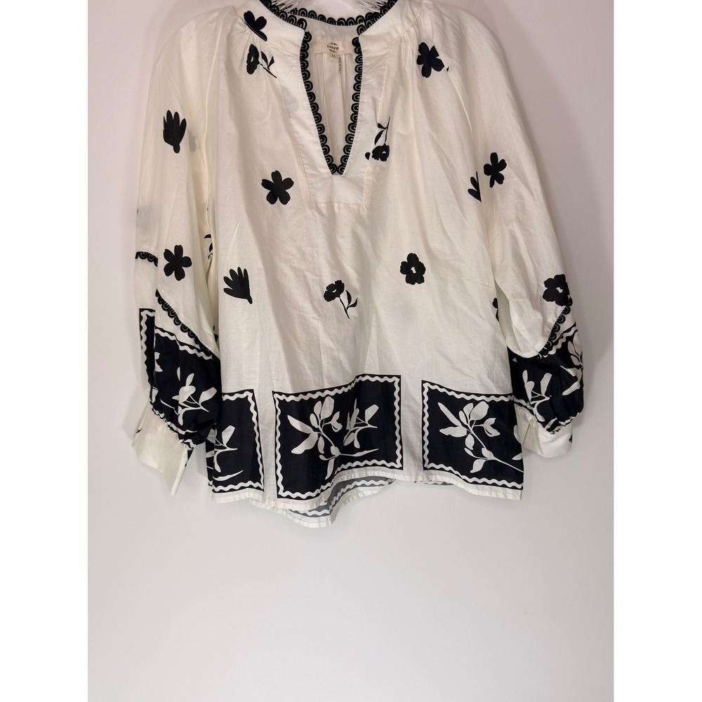 Entro Blouse Black White Floral V-Neck Boho Bohemian Long Sleeve Classy‎ Medium - Picture 5 of 15